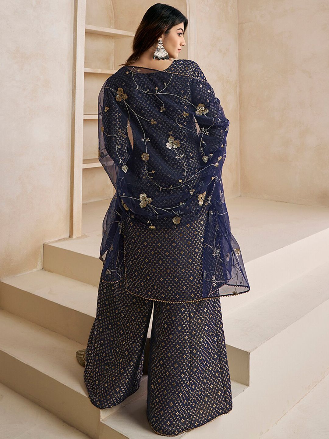 Dhiyona IN Floral Woven Design Zari Kurta With Sharara & Dupatta