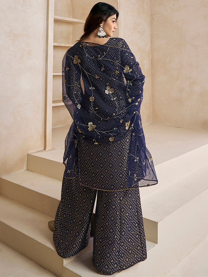 Dhiyona IN Floral Woven Design Zari Kurta With Sharara & Dupatta