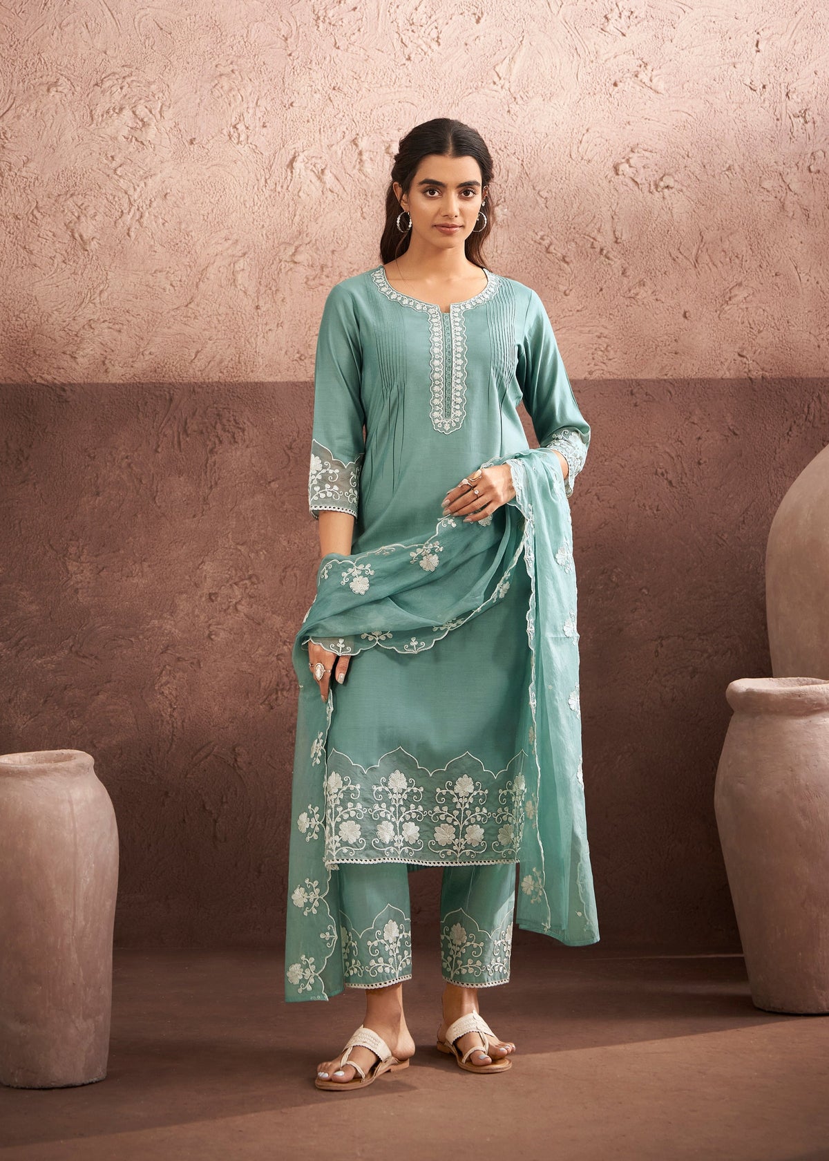 Lisba Teal Embroidered Lawn Suit Set