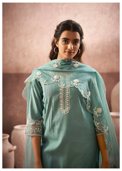 Lisba Teal Embroidered Lawn Suit Set