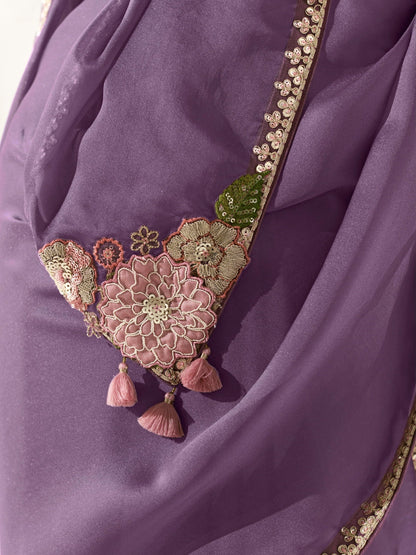 Dhiyona KM Women Royal Purple Silk Saree With Light Lavender Blouse “ A Symphony Of Shades