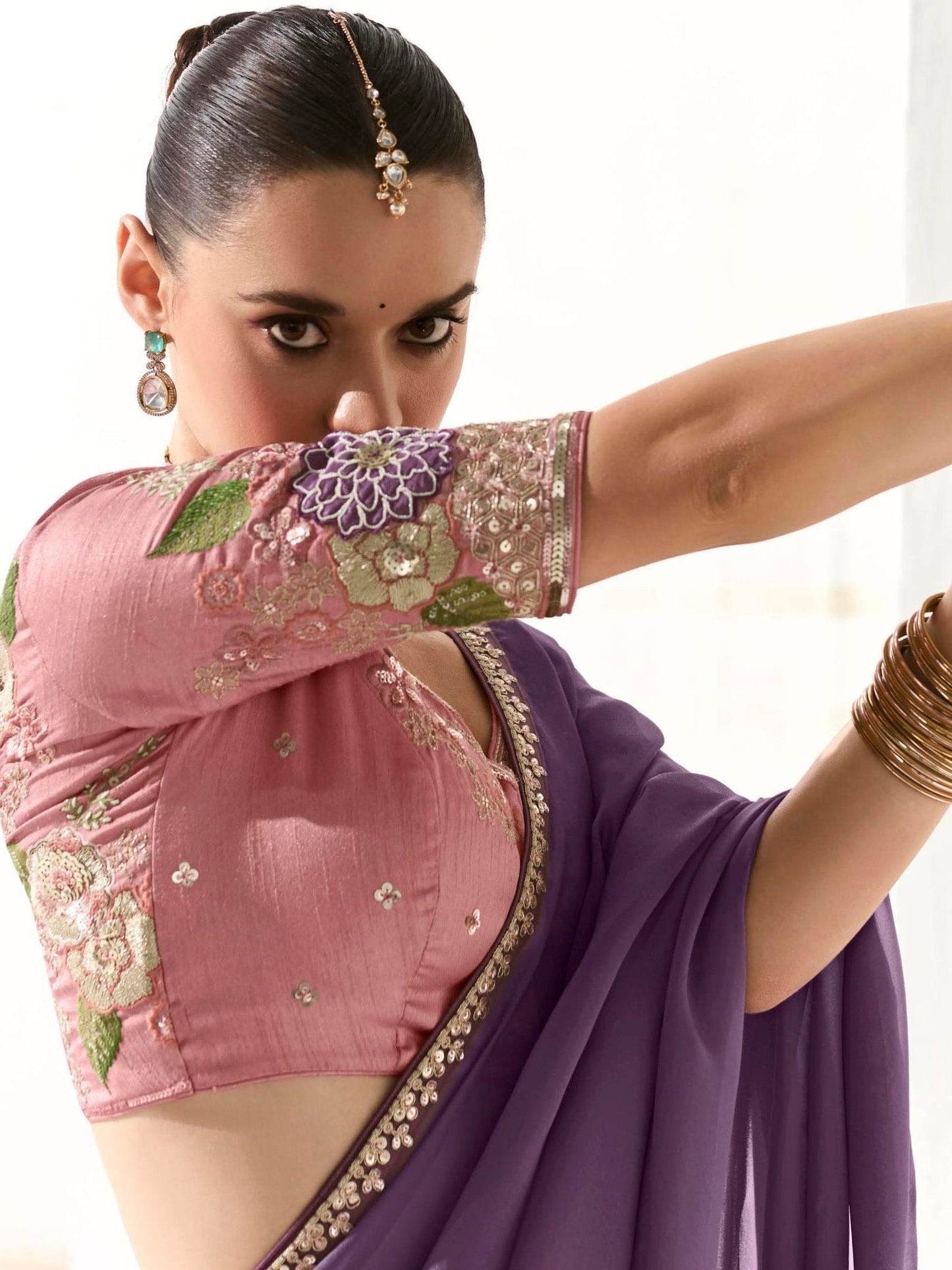 Dhiyona KM Women Royal Purple Silk Saree With Light Lavender Blouse “ A Symphony Of Shades