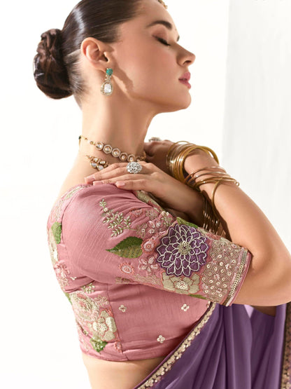Dhiyona KM Women Royal Purple Silk Saree With Light Lavender Blouse “ A Symphony Of Shades