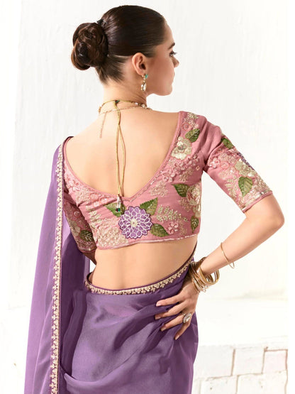 Dhiyona KM Women Royal Purple Silk Saree With Light Lavender Blouse “ A Symphony Of Shades