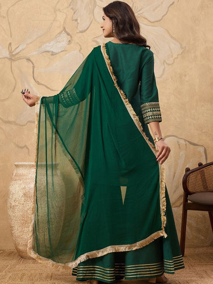 Dhiyona HOP Women Floral Yoke Design Kurta with Sharara & Dupatta