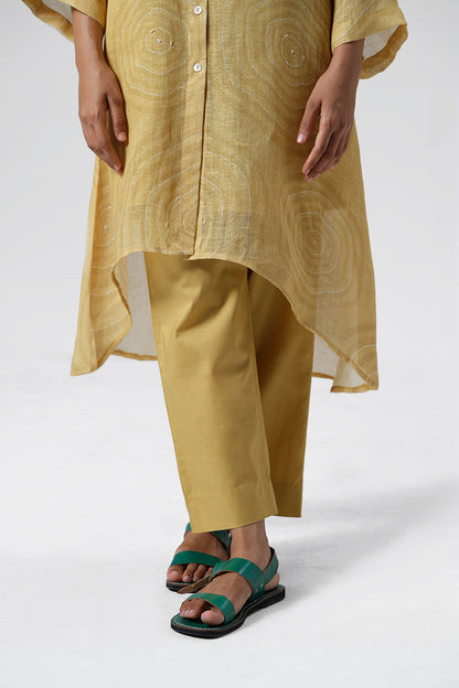 Women's Misted Yellow Linen Hand Embroidered Co-ord Set