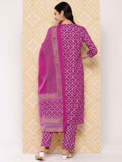 Dhiyona KL Women Printed Regular Kurta with Trousers & Dupatta