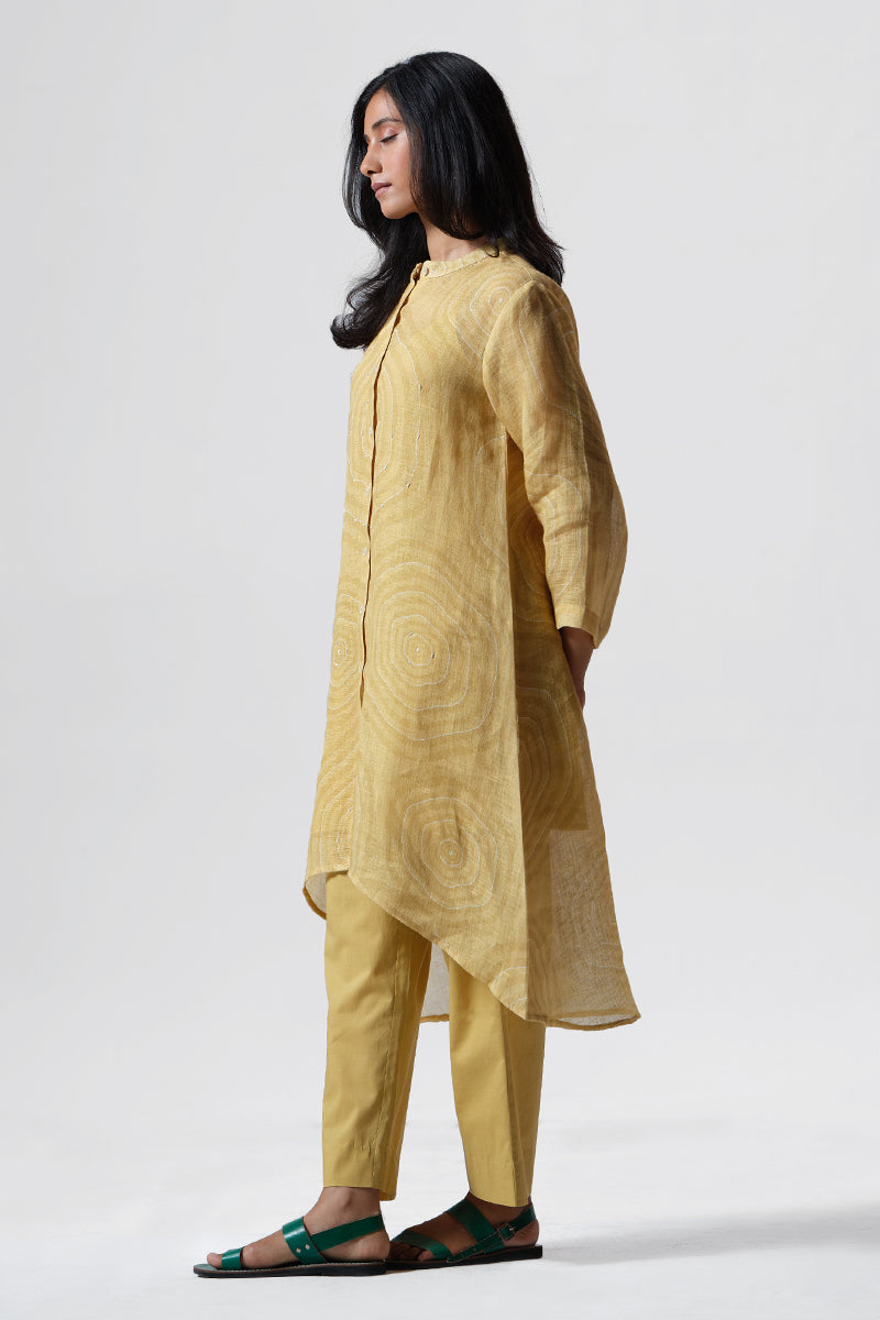 Women's Misted Yellow Linen Hand Embroidered Co-ord Set