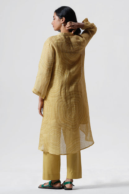 Women's Misted Yellow Linen Hand Embroidered Co-ord Set