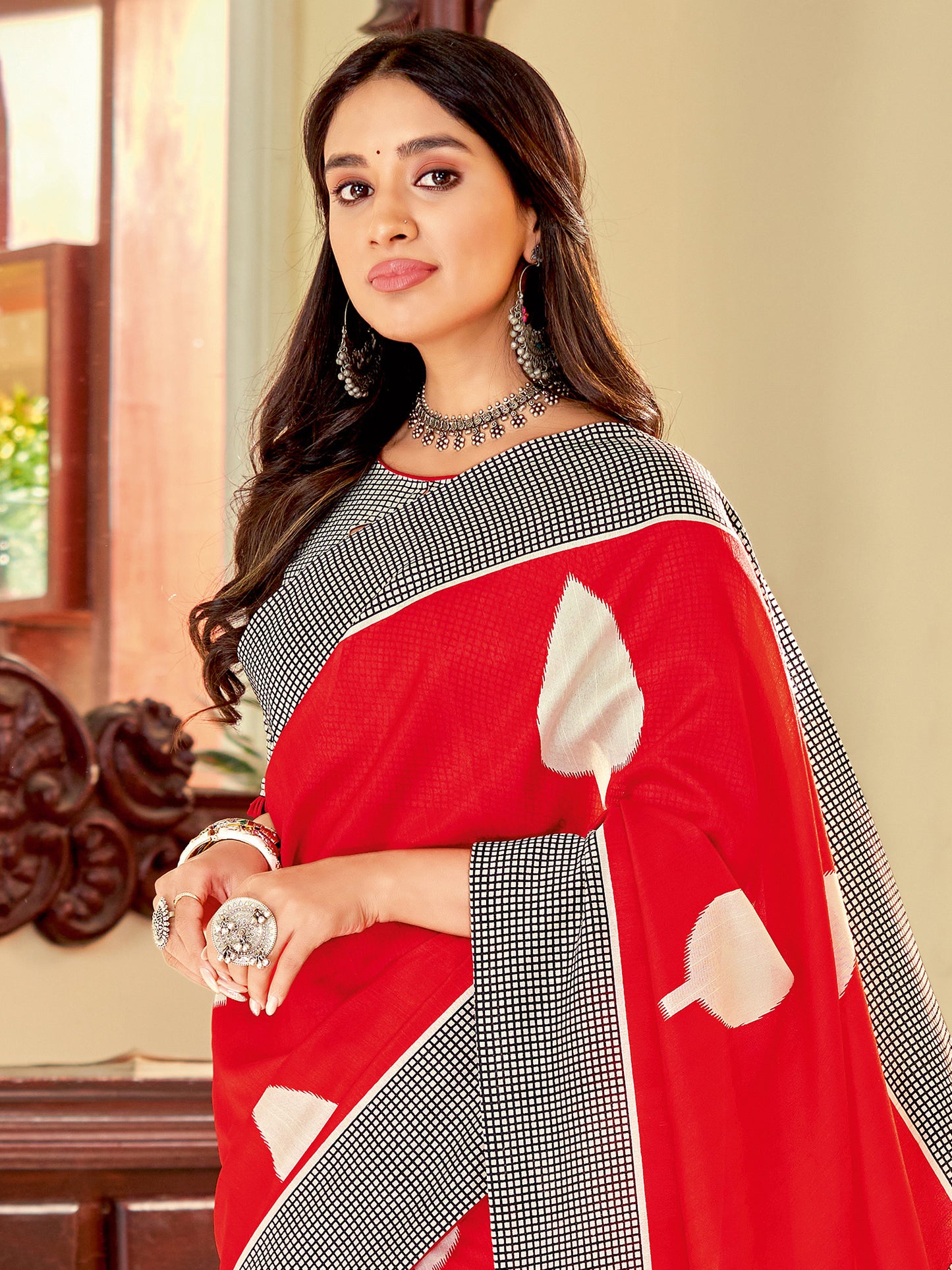 Women's Bhagalpuri Silk Red Printed Designer Saree With Blouse Piece