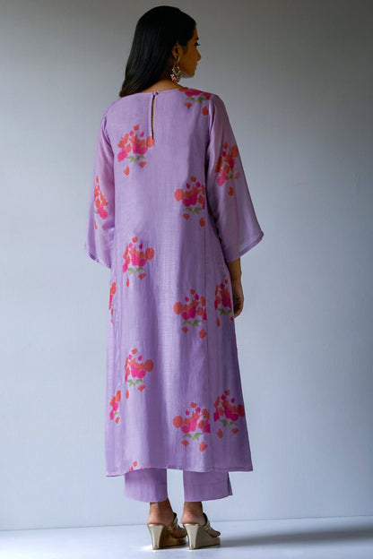 Women's Lavender and Pink Bemberg Silk Printed Salwar Suit With Embroidery Detailing