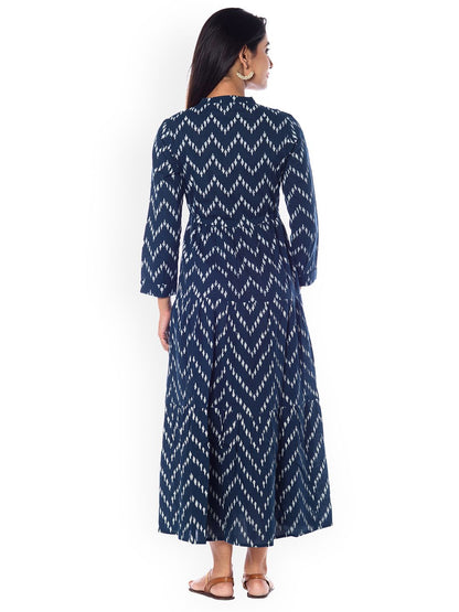 Dhiyona AY Women's Blue Printed Fit and Flare Dress