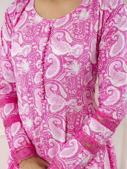 Dhiyona KL Paisley Printed Pure Cotton Kurta with Trouser & Dupatta