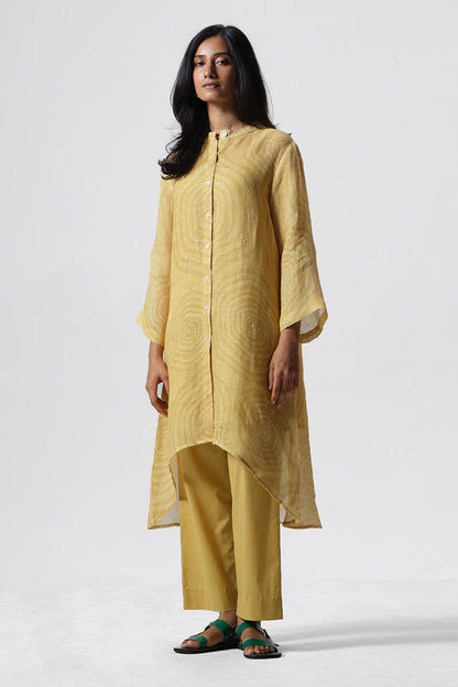 Women's Misted Yellow Linen Hand Embroidered Co-ord Set