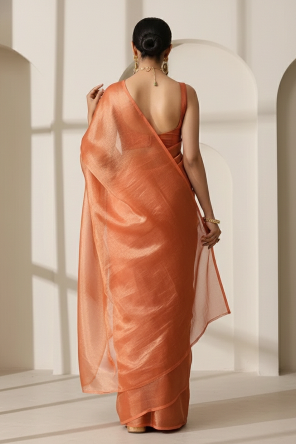 Dhiyona ST Rani Copper Banarasi Tissue Saree with Blouse Fabric