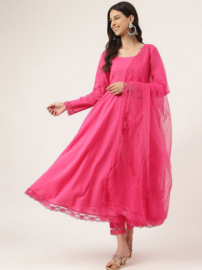 Dhiyona KL Pure Cotton Anarkali Kurta With Trousers & Dupatta