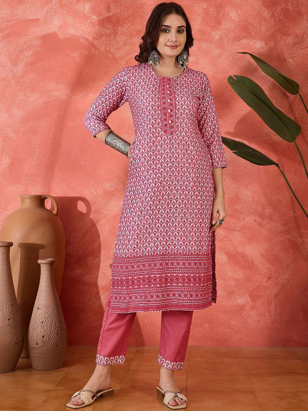 Chikankari Embroidered Straight Kurta With Trouser & Dupatta