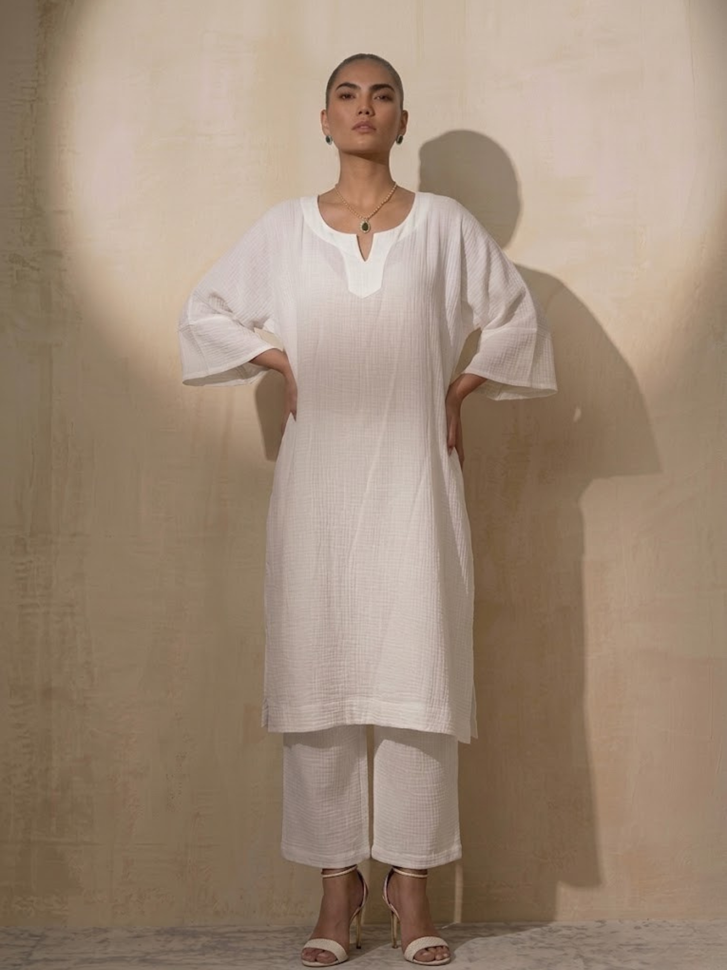 Dhiyona ST 2 pc Set - White Easy Addictive Travel Airflow Kurta and Pant Set