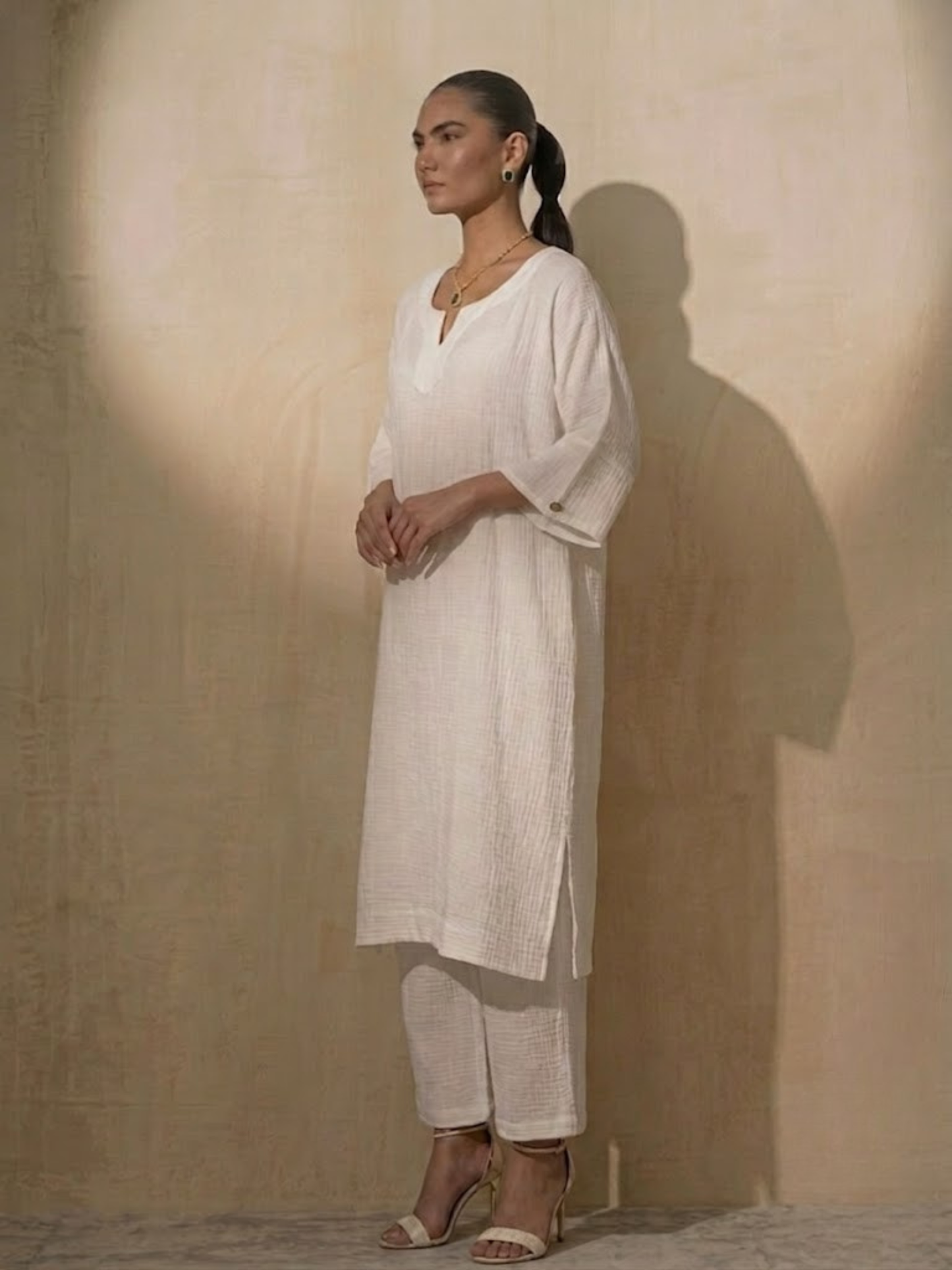 Dhiyona ST 2 pc Set - White Easy Addictive Travel Airflow Kurta and Pant Set