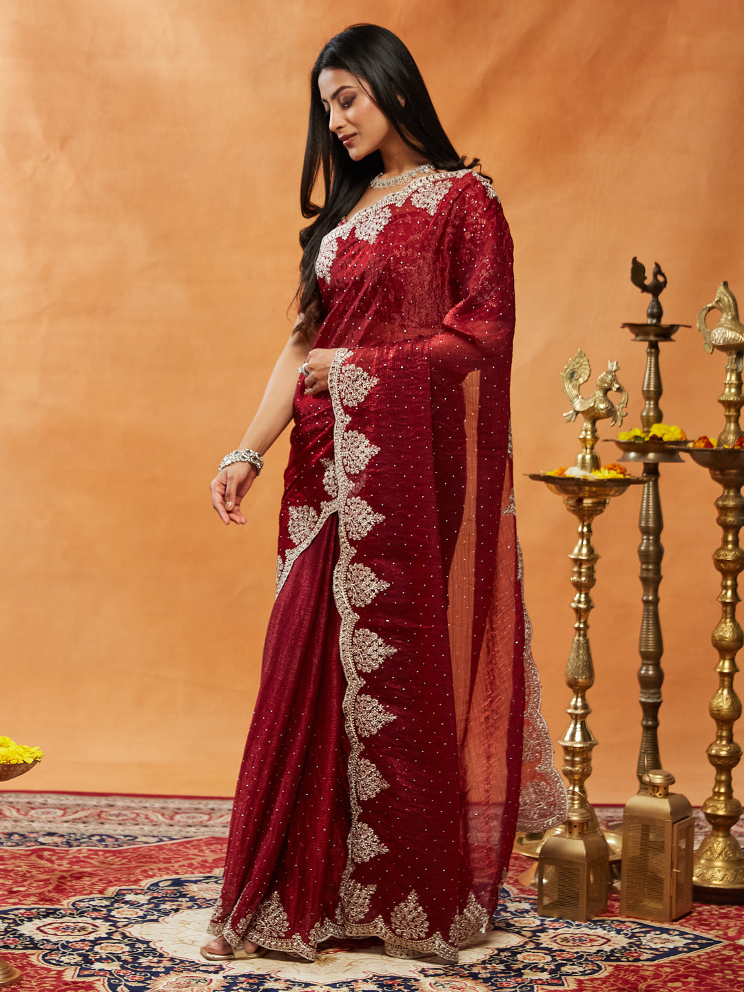 Dhiyona KS Women's Embellished Embroidered Sequinned  Saree