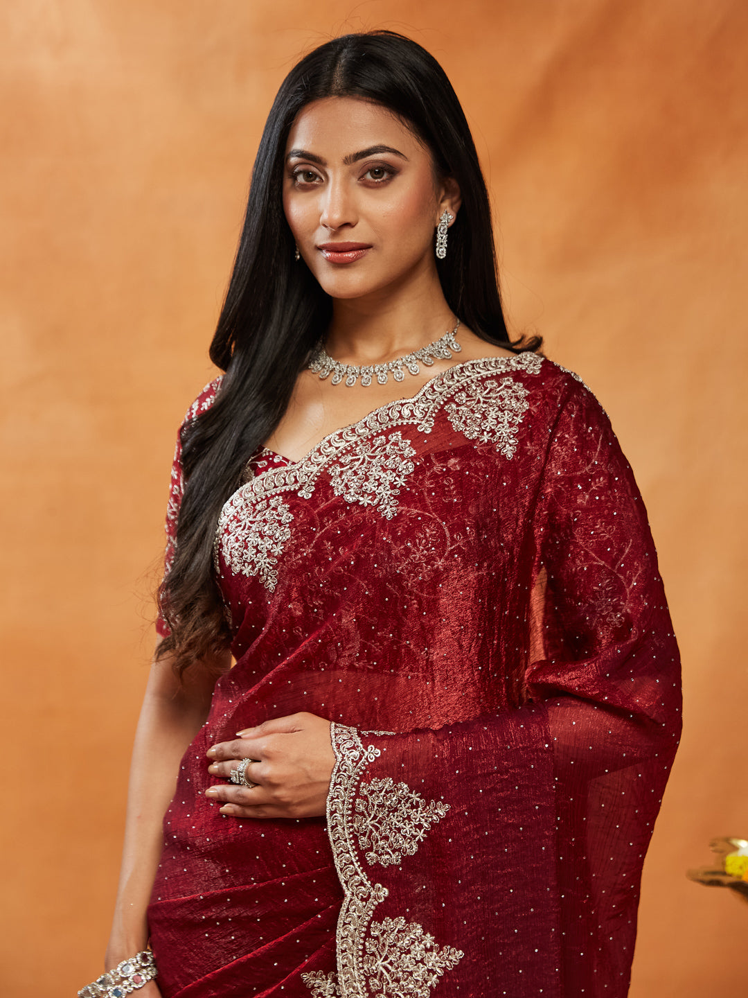 Dhiyona KS Women's Embellished Embroidered Sequinned  Saree