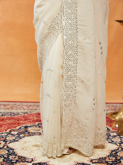 Dhiyona KS Women's Embellished Embroidered Pure Chiffon Saree