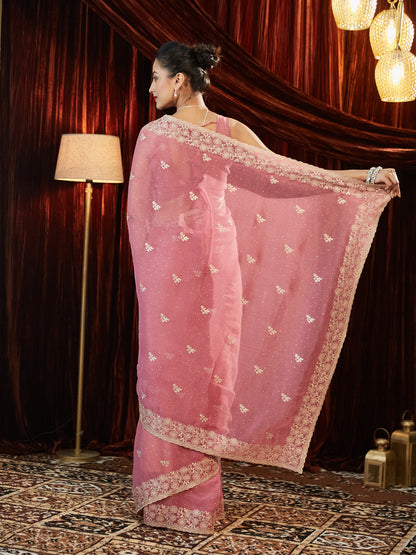 Dhiyona KS Women's Pure Chiffon Embellished Embroidered Saree With Unstitched Blouse Piece