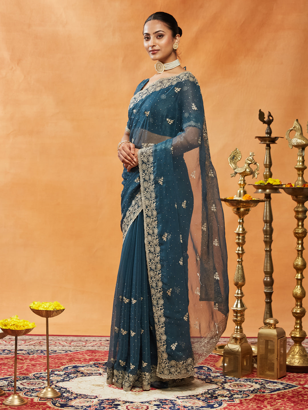 Dhiyona KS Women's Embellished Embroidered Pure Chiffon Saree