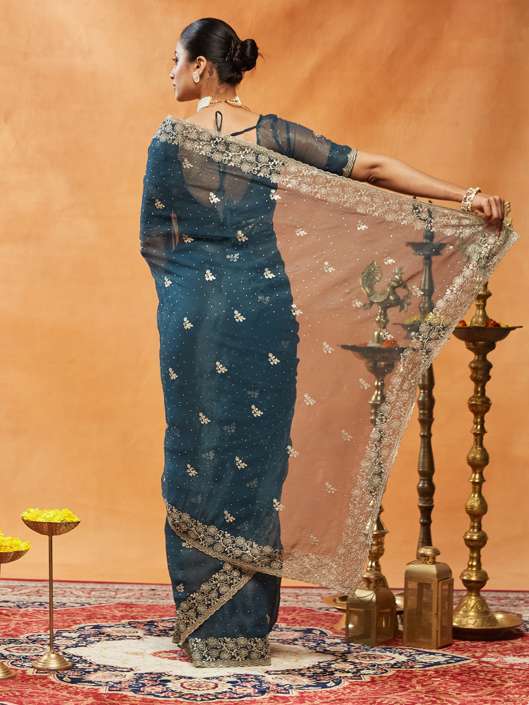 Dhiyona KS Women's Embellished Embroidered Pure Chiffon Saree