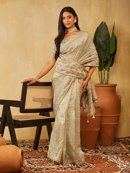 Dhiyona KS Women's Floral Embroidered Organza Saree