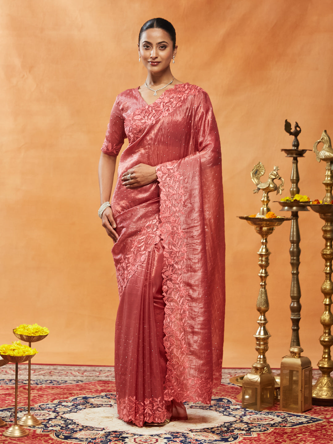Dhiyona KS Women's Embellished Embroidered Organza Saree