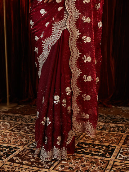 Dhiyona KS Women's Embellished Embroidered Pure Chiffon Saree