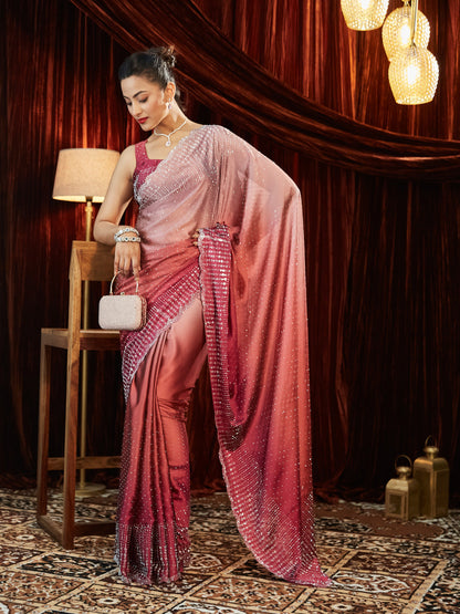 Dhiyona KS Women's Ombre Embellished Beads and Stones Saree