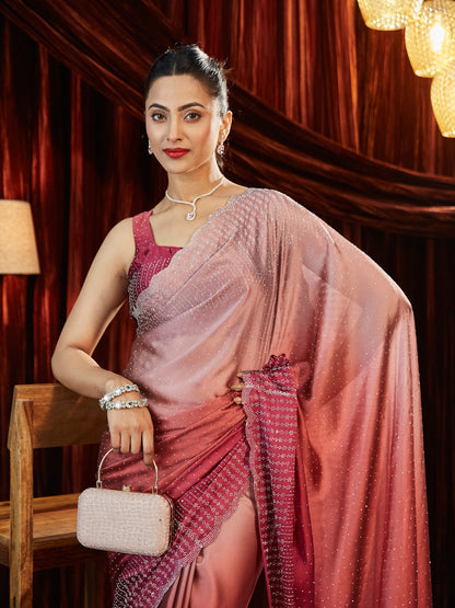 Dhiyona KS Women's Ombre Embellished Beads and Stones Saree