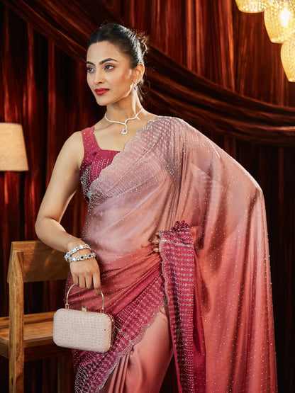 Dhiyona KS Women's Ombre Embellished Beads and Stones Saree