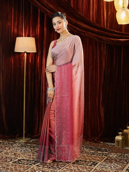 Dhiyona KS Women's Ombre Embellished Beads and Stones Saree