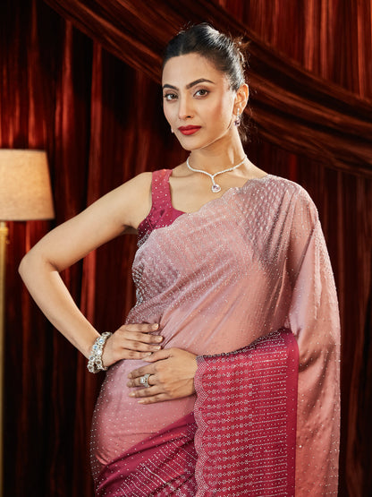 Dhiyona KS Women's Ombre Embellished Beads and Stones Saree