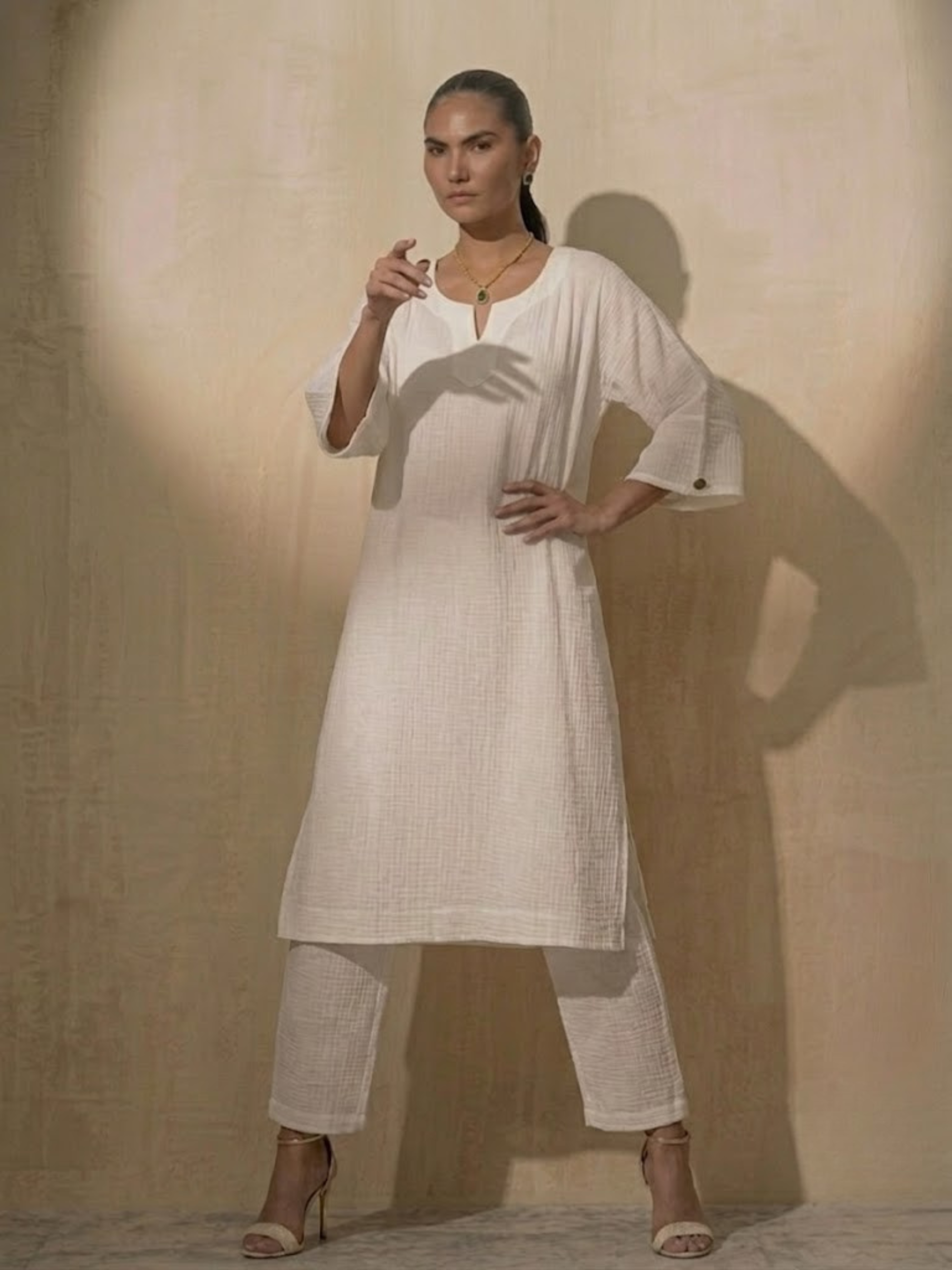 Dhiyona ST 2 pc Set - White Easy Addictive Travel Airflow Kurta and Pant Set