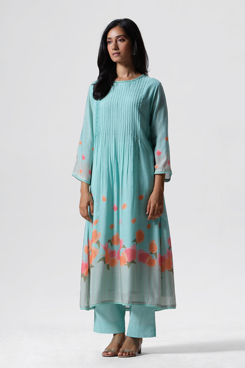 Women's Sea Blue Pintuck Co-ord Set