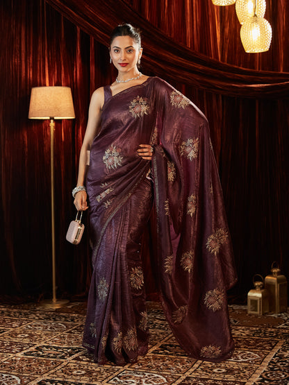 Dhiyona KS Women's Floral Embroidered Organza Saree
