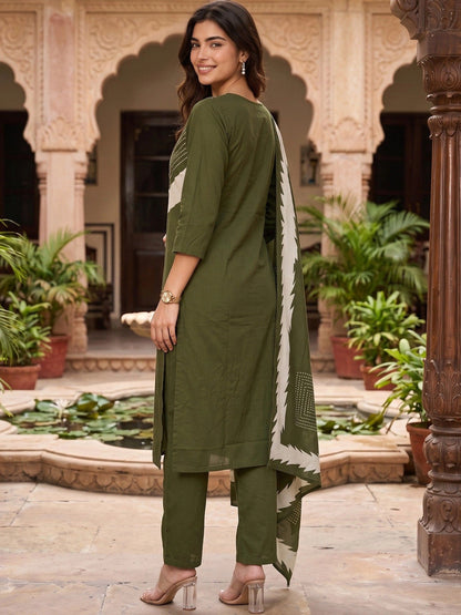 Women Ethnic Motifs Embroidered Regular Thread Work Pure Cotton Kurta with Trousers & With Dupatta