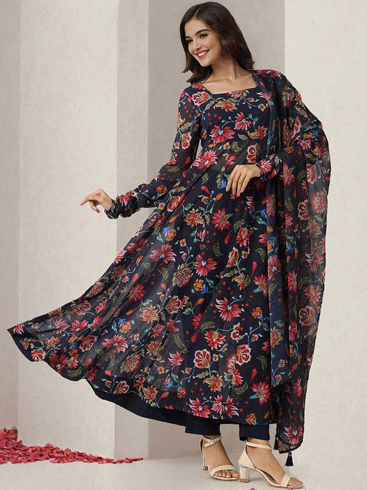 Dhiyona IS Women's Women Floral Printed Regular Kurta with Trousers & With Dupatta