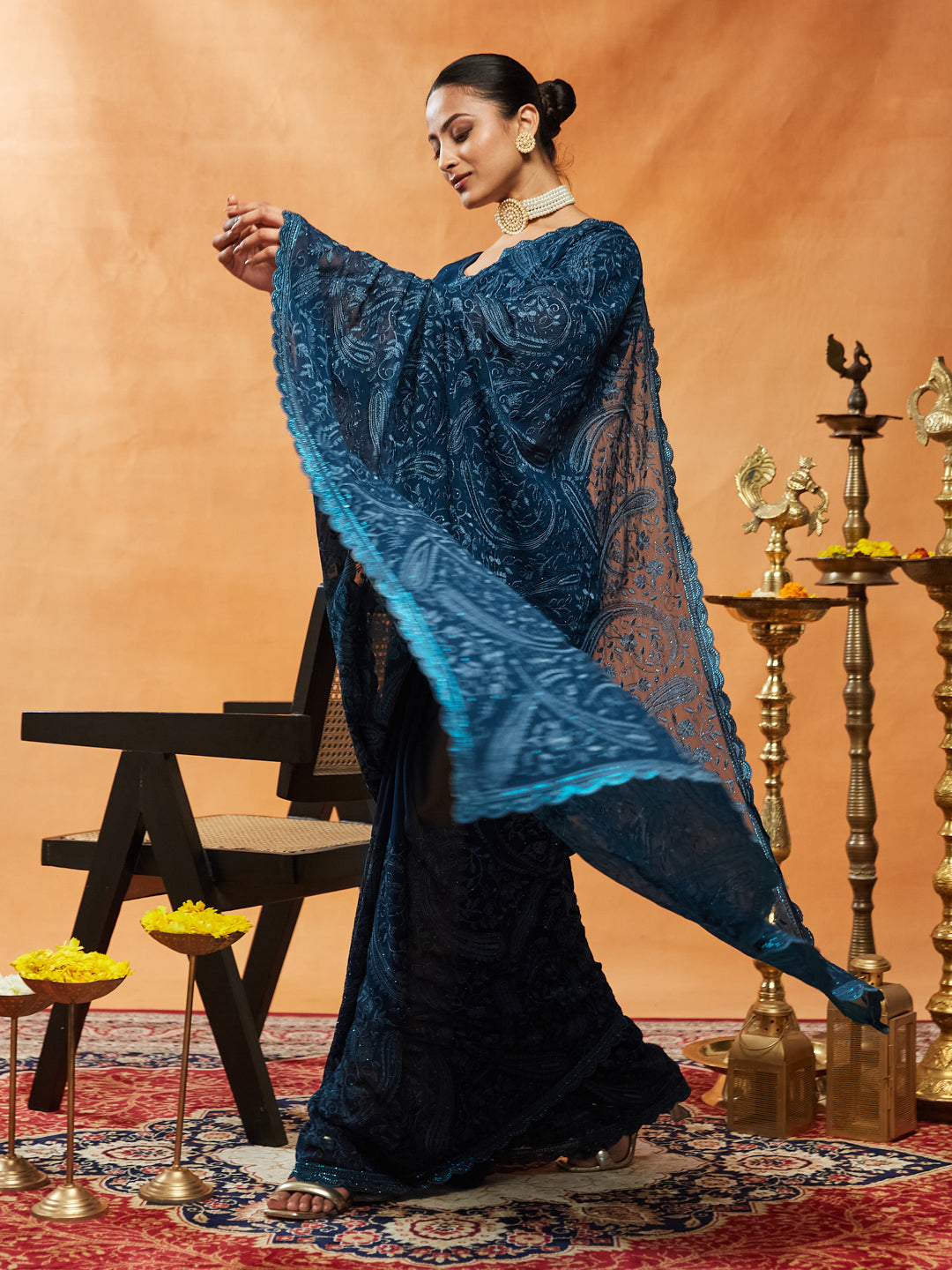 Dhiyona KS Women's Embellished Embroidered Pure Chiffon Saree