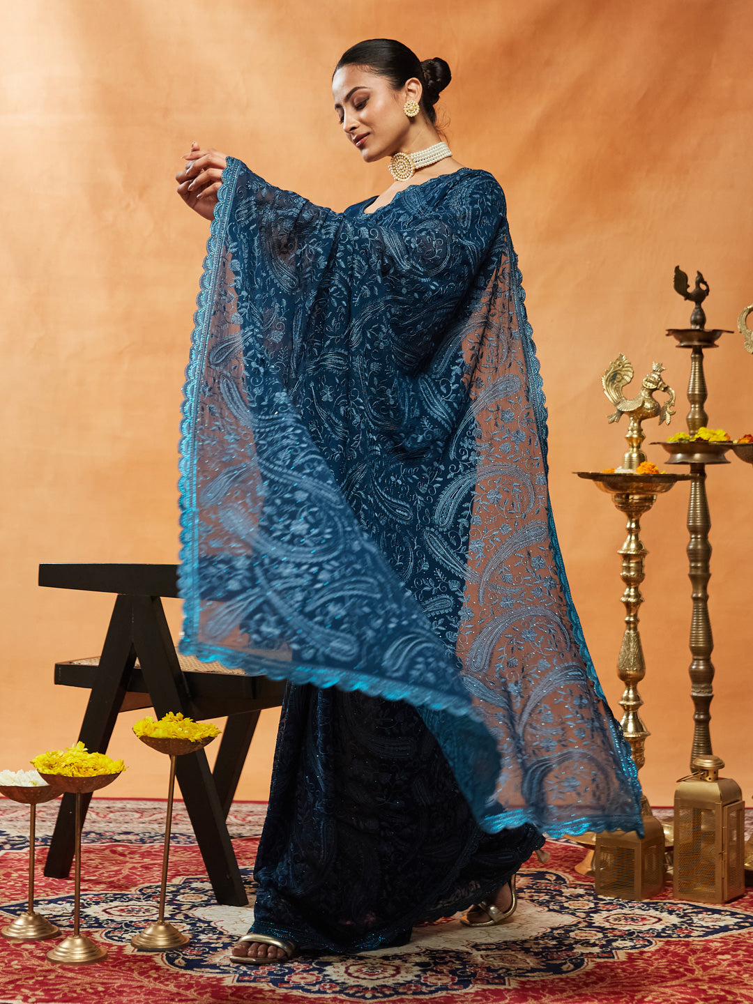 Dhiyona KS Women's Embellished Embroidered Pure Chiffon Saree