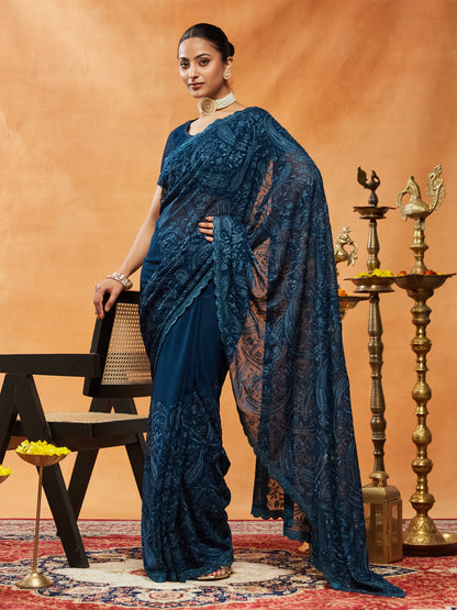 Dhiyona KS Women's Embellished Embroidered Pure Chiffon Saree