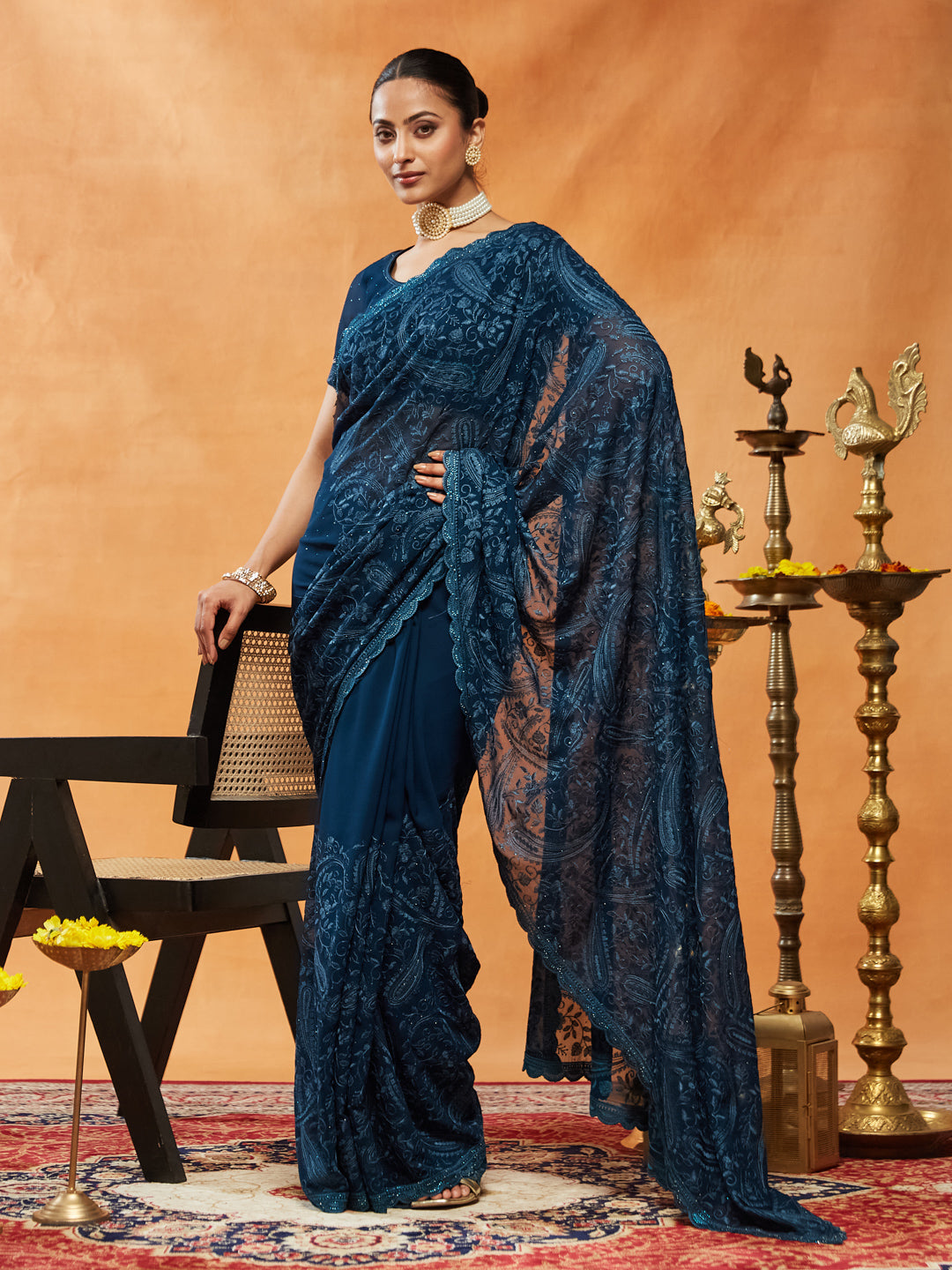 Dhiyona KS Women's Embellished Embroidered Pure Chiffon Saree