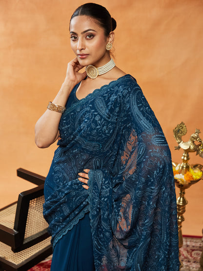 Dhiyona KS Women's Embellished Embroidered Pure Chiffon Saree