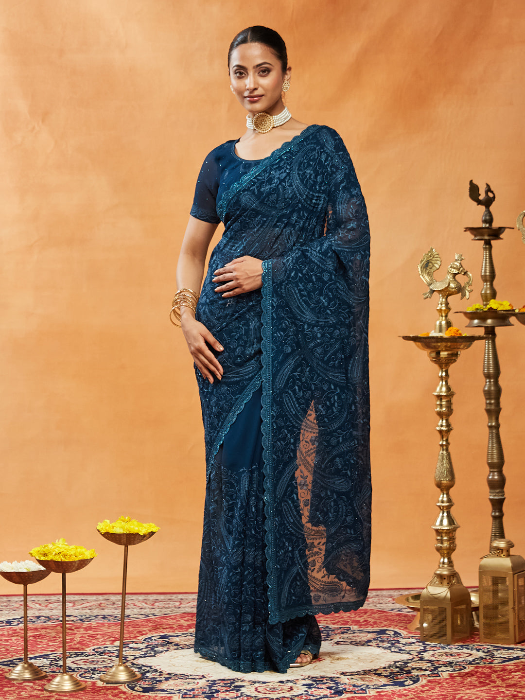 Dhiyona KS Women's Embellished Embroidered Pure Chiffon Saree