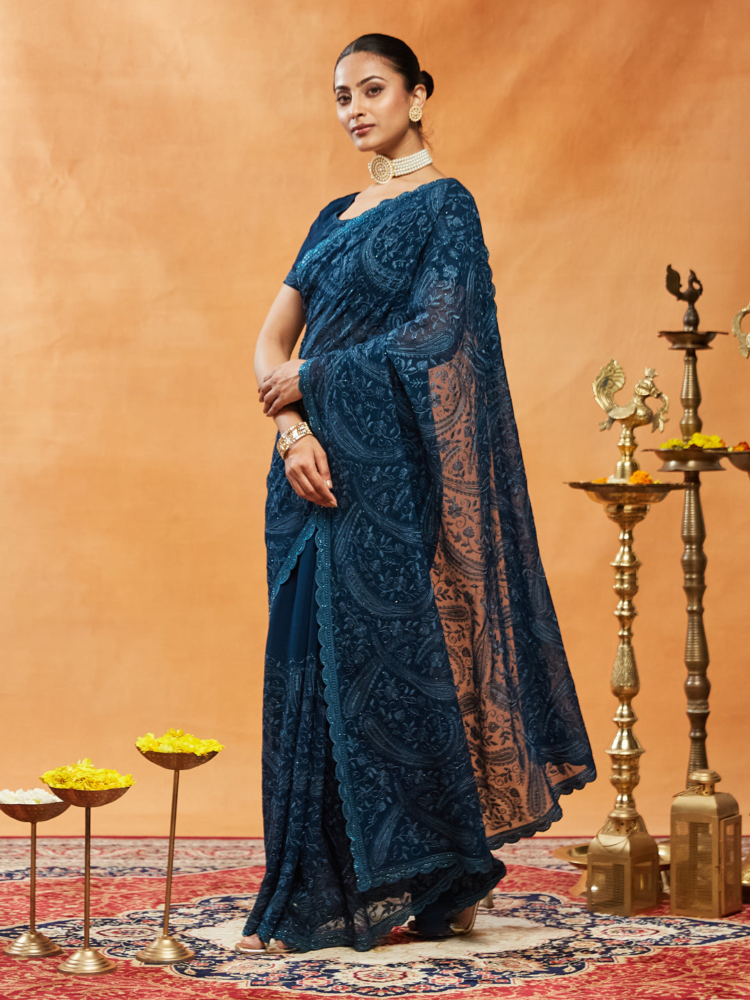 Dhiyona KS Women's Embellished Embroidered Pure Chiffon Saree