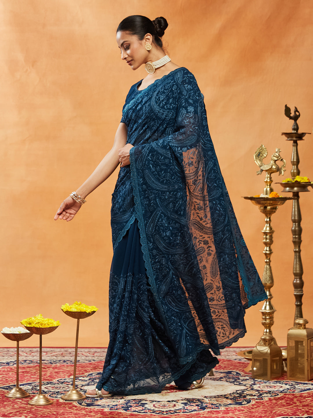Dhiyona KS Women's Embellished Embroidered Pure Chiffon Saree